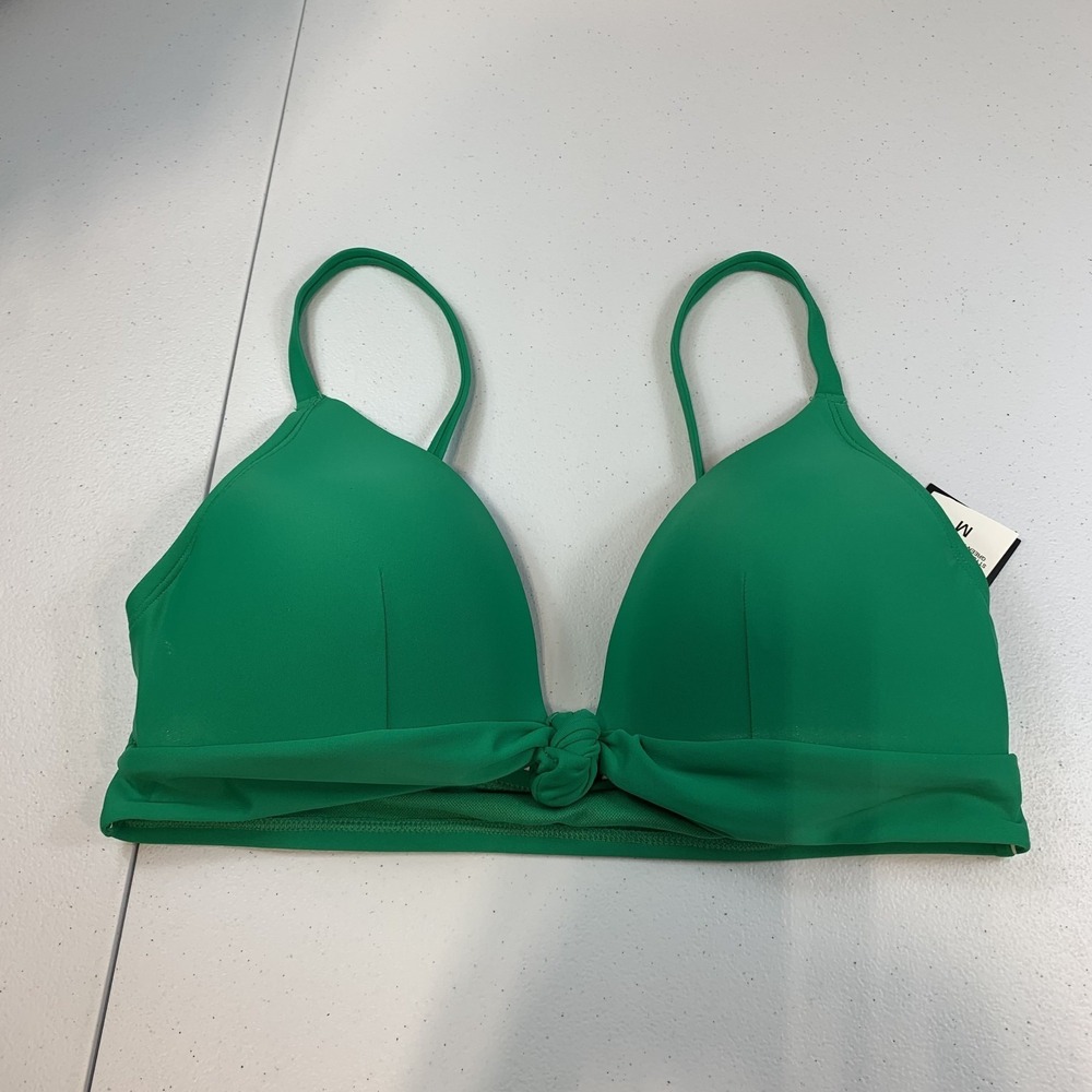 Bar III Women's Swim Bikini Top M Green Knot Front Summer Solids‎ Beach Swimsuit